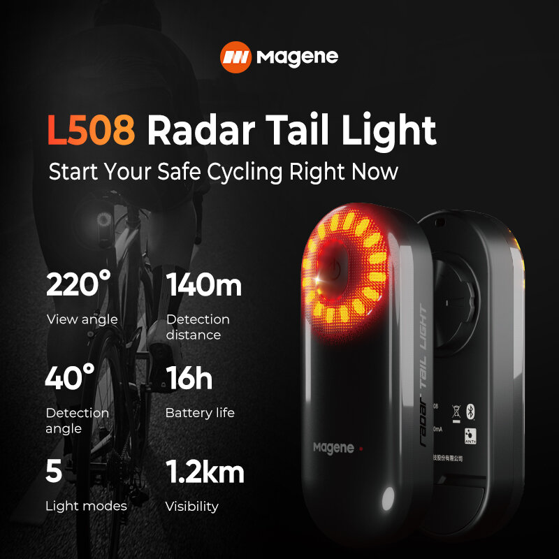 ضوء خلفي لرادار الدراجة من Magene L508 مصباح مستشعر خلفي للفرامل سرج مقعد الدراجة قابل للشحن إضاءة LED مقاومة للمياه ضوء خلفي لركوب الدراجات