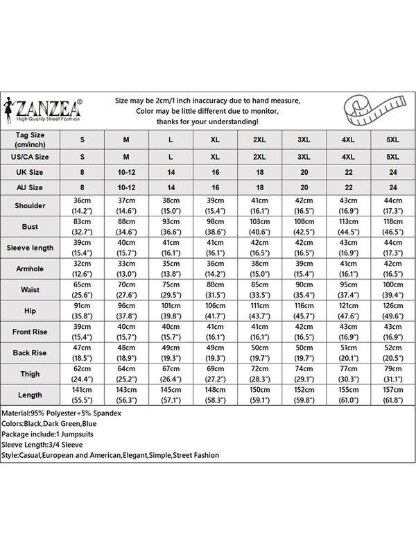 ZANZEA-بناطيل واسعة بلايسيت للنساء ، رومبر مرقع أنيق ، بذلة طويلة ، للخروجات اليومية بخصر عام ، 3/4 كم ، موضة ، خريف ، 2023