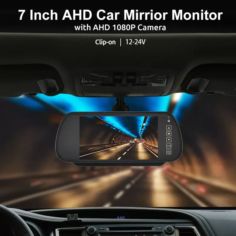 BINWEI-Car شاشة مرآة AHD مع كاميرا رؤية ، ركن السيارة ، الرؤية الليلية ، شاشة الكاميرا العكسة ، 7 بوصة ، 12-24 فولت ، الخلفية