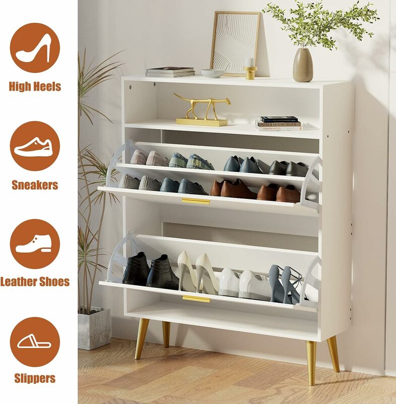 خزانة أحذية بيضاء مع درجين ، خزانة أحذية ضيقة مع درجين ، خزانة تخزين نحيفة ، منظم أحذية