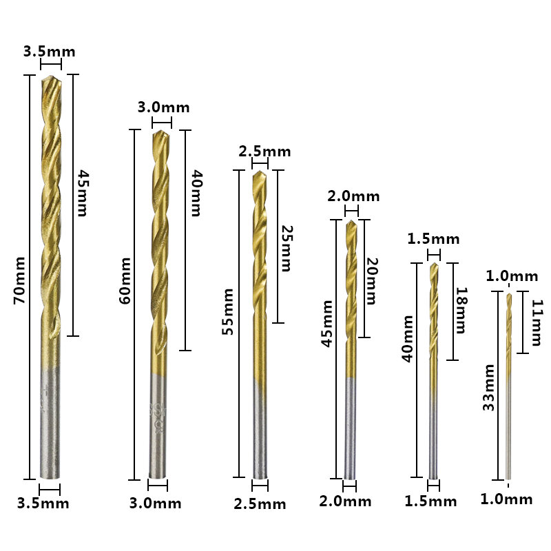 60pcs HSS 1/1.5/2/2.5/3/3.5mm Twist Drill Bit Set Titanium Coated Mini Drill Bit For Wood Plastic Soft Metal Gun Drill Bit