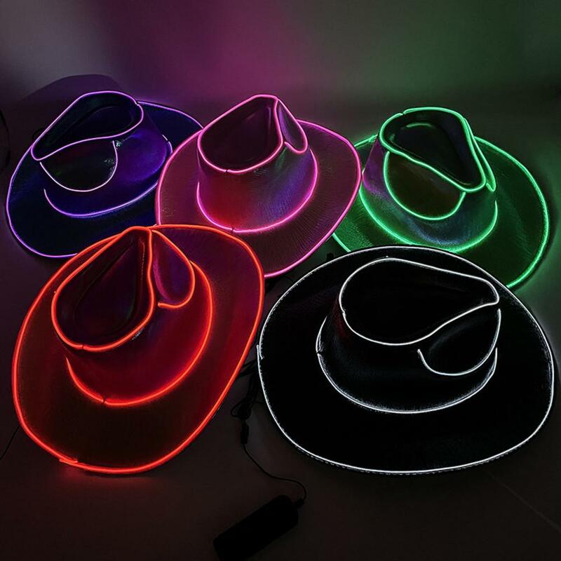 اللاسلكية ديسكو مضيئة LED قبعة راعية البقر ، ضوء متوهجة ملونة ، الهيب هوب العازبة ، وامض النيون ، الغربية قبعة رعاة البقر
