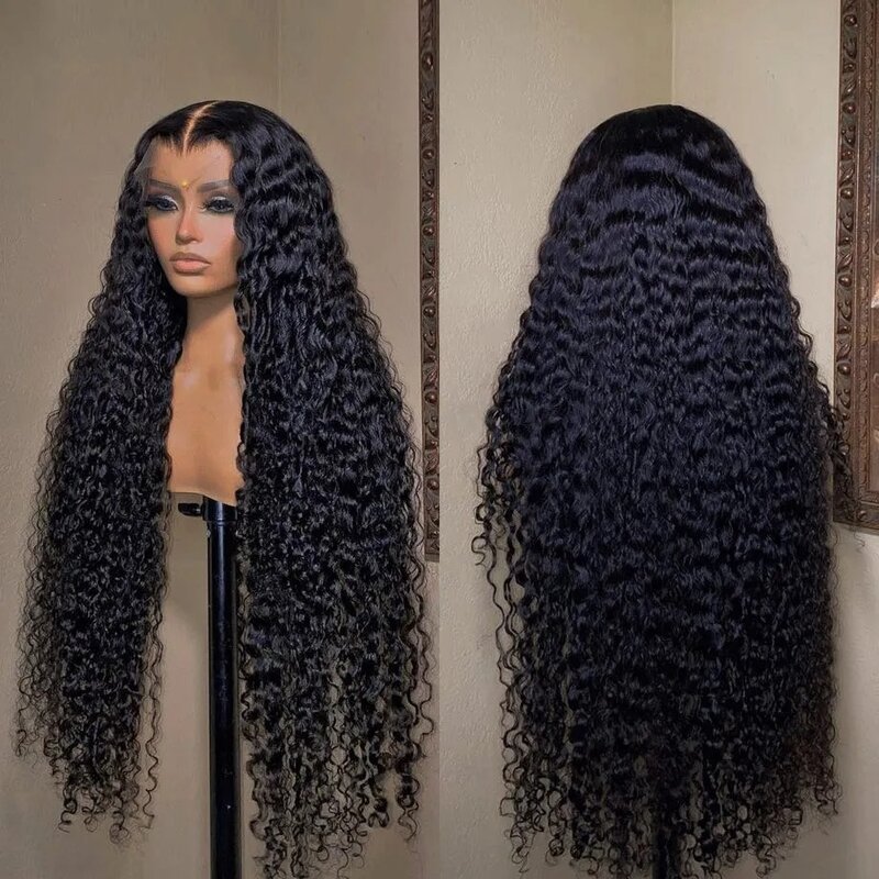 باروكة شعر طبيعي بجبهة مموجة مائية للنساء ، شعر مستعار مجعد ، عالي الدقة ، موجة عميقة ، أمامي ، 5 × 5 ، 4 × 4 ، 13 × 4 ، 13 × 4 ، 13x6