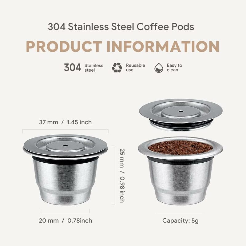 كبسولات قهوة نسبرسو قابلة لإعادة الاستخدام ، من الفولاذ المقاوم للصدأ ، كبسولة قهوة قابلة لإعادة الملء ، فلتر إعادة التعبئة ، القهوة