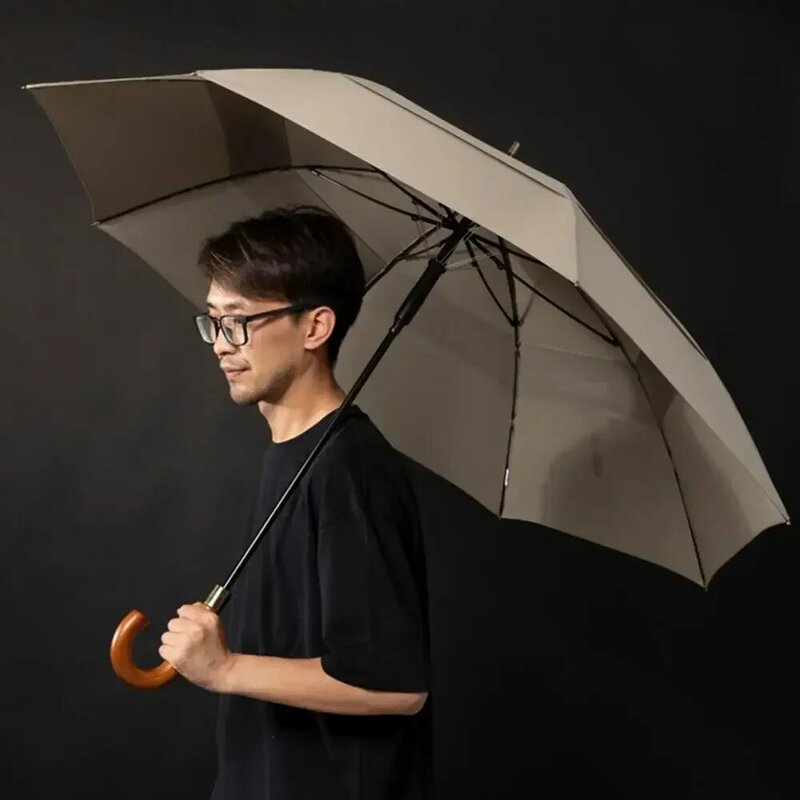 المظلة مظلة كبيرة الرجال النساء المطر طبقة مزدوجة يندبروف 8 الأضلاع الخشب مقبض طويل مظلة التلقائي قوية غواردا Chuva