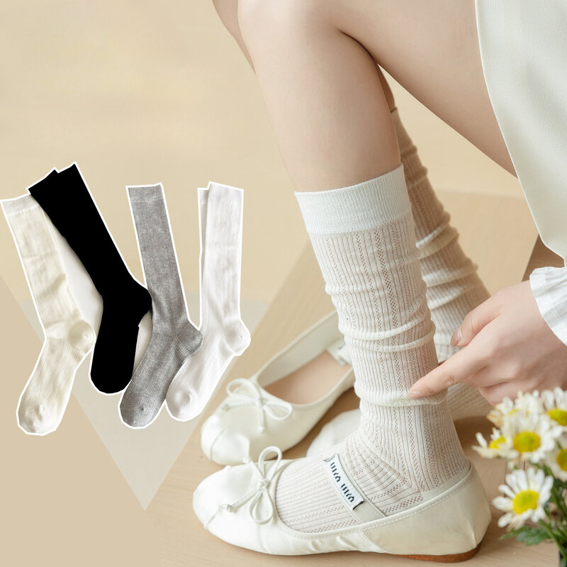 جوارب طويلة على الطراز الياباني للنساء ، جوارب الركبة ، أحادية اللون ، أسود ، أبيض ، رمادي ، لوليتا ، بنات حلوة ، JK