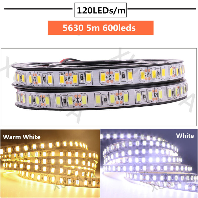 شريط إضاءة LED مرن ، مصباح شريط ، CCT ، رائع ، دافئ ، أبيض طبيعي ، SMD ، 5050 ، 5054 ، 5630 ، 2835 ، 5 متر ، 600 مصباح LED ، 12 فولت ، 24 فولت