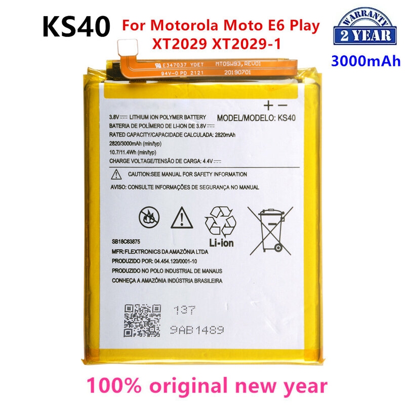 100% الأصلي KS40 3000mAh بطارية لموتورولا موتو E6 اللعب XT2029 XT2029-1 بطاريات الهاتف.