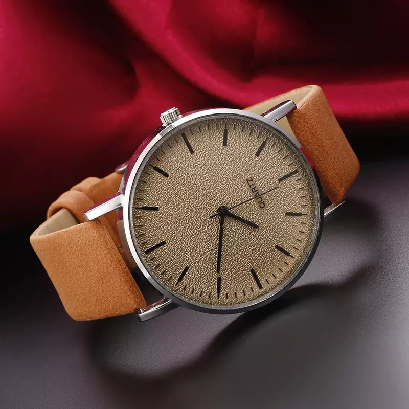 ساعة يد تناظرية من الجلد كوارتز للنساء ، ساعة يد بتصميم بسيط وعصري