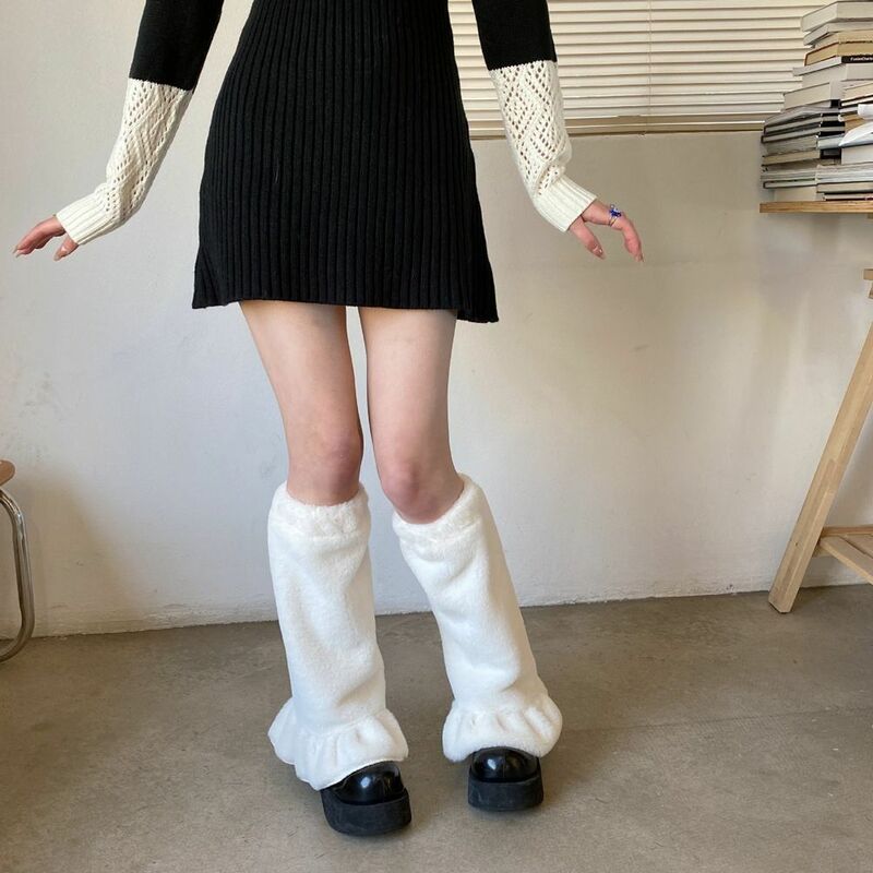 مدفأة أرجل يابانية مكشكشة للنساء ، طراز هاراجاكس جميل ، جوارب مخملية لتدفئة القدم ، غطاء جديد