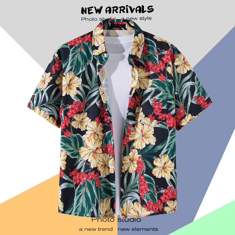 Ins خمر هاواي قميص رجالي الصيف الأزهار طباعة الشاطئ قصيرة الأكمام عادية Luau قميص بلايز قمصان عيد