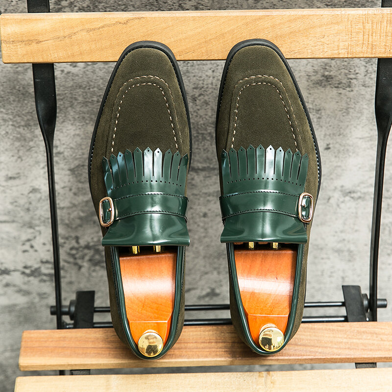 حذاء ليفو كلاسيكي مدبب للرجال ، طراز بريطاني ، خطوة واحدة ، القيادة في الهواء الطلق ، أحذية رسمية ، أسود ، أخضر ، مقاس 38-46 ، موضة