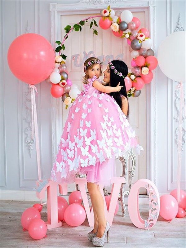 فساتين رسمية للأطفال من البنات لحفلات الزفاف على شكل فراشة أميرة توتو بأربطة مزينة بزينة عتيقة أول مناولة للعروس الصغيرة