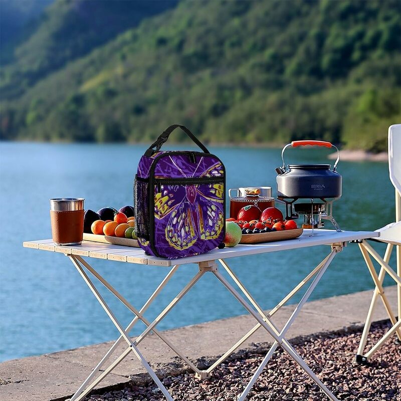 حقيبة غداء معزولة مع فراشة فنية تجريدية ، صندوق غداء قابل لإعادة الاستخدام ، حقيبة حمل محمولة للرجال والنساء