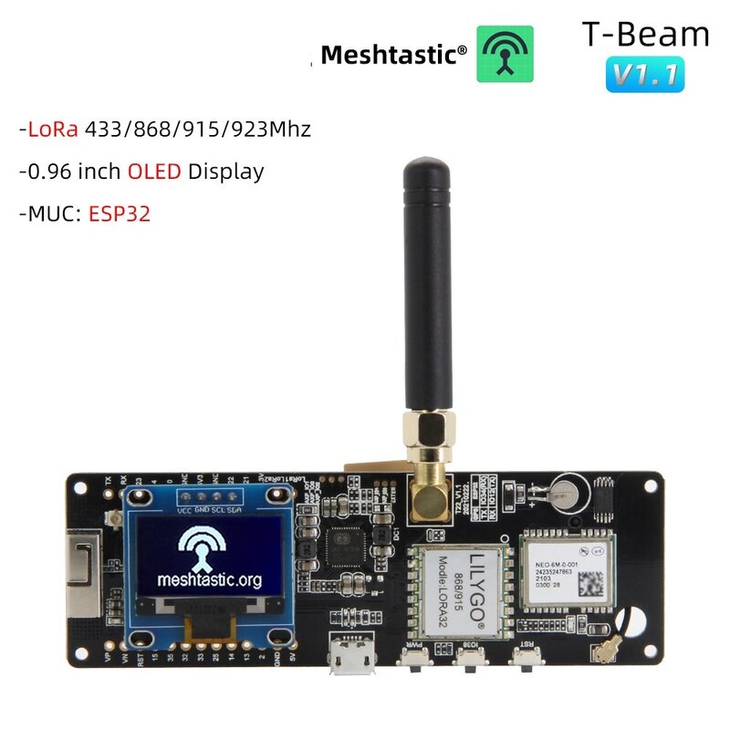 New Meshtastic T-Beam V1.1 ESP32 LoRa Development Board 433MHz 868MHz 915MHz 923MHz WiFi Bluetooth GPS OLED Display