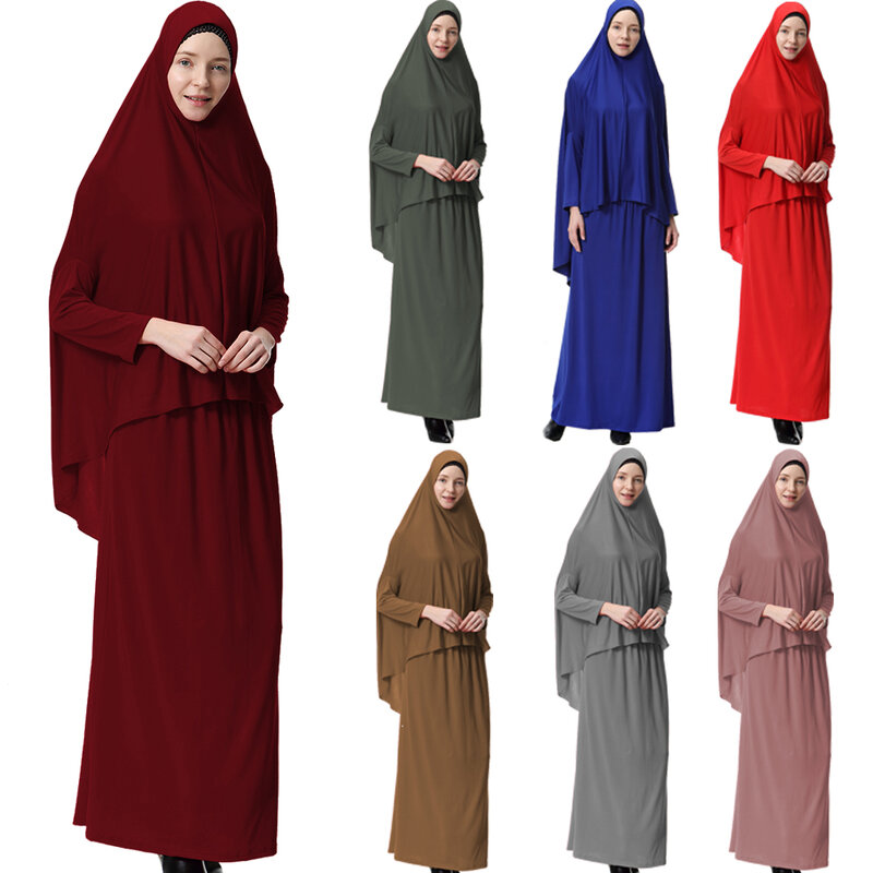 ملابس صلاة رمضان للمرأة المسلمة ، عباية مغطاة بالكامل مع مجموعة الحجاب والتنورة ، بأكمام عريضة متواضعة ، متواضعة ، عرقية ، أنثى