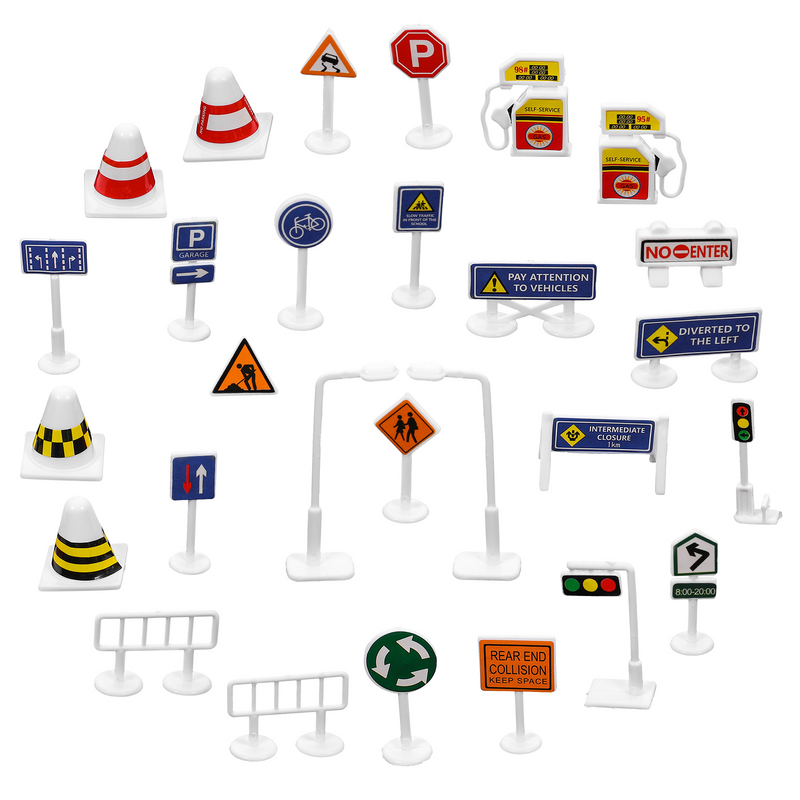 إشارات مرور بلاستيكية للأطفال ، قطعة طريق صغيرة ، ألعاب مصباح للأطفال ، 28 صانعة خفيفة