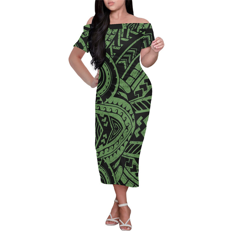 فساتين جزيرة أنيقة للحزب 2023 ملابس نسائية بولينيزية تونغان الساموان القبلية طباعة قصيرة الأكمام قبالة فستان باكتاف مفتوحة الشاطئ