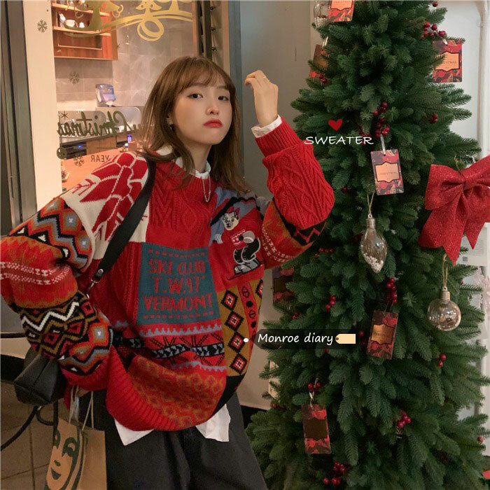 Christmas Sweater Men Winter Warm Casual Cartoon Printed Pullover Lazy Style O-neck Harajuku Ugly Sweater Men Couple Pullovers