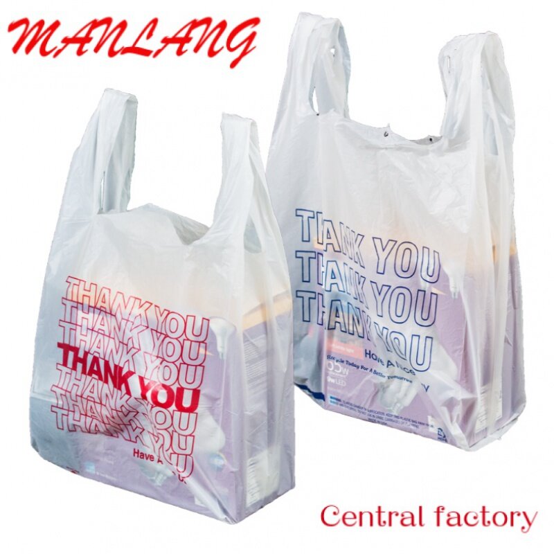 حقيبة بلاستيكية للتسوق والمطعم ، شكرا لك أكياس تي شيرت ، 10-50 هيئة التصنيع العسكري ، عدد 1000