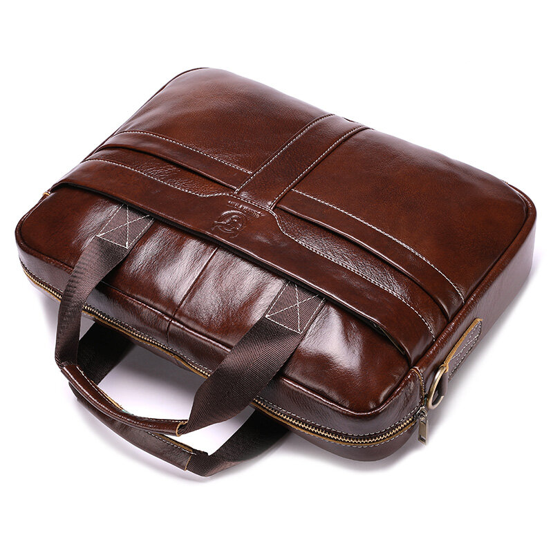 بولكابشن حقيبة جلد كلاسيكية للرجال للمحامين 14 بوصة حقيبة يد للابتوب حقيبة يد كبيرة من نوع ايباد للرجال حقيبة ساعي البريد براون