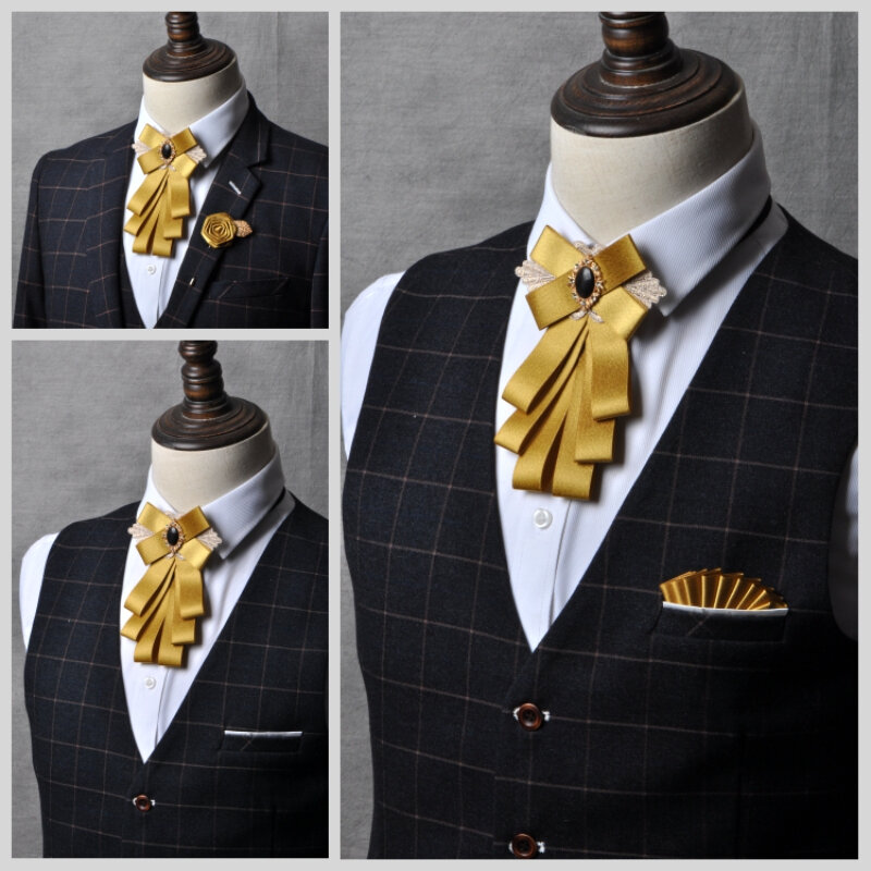 الرجال ربطة القوس Tie الكورية البريطانية الأعمال مأدبة العريس المضيف دعوى قميص طوق الزهور الرجال اكسسوارات الزفاف مجوهرات 3 قطعة مجموعة