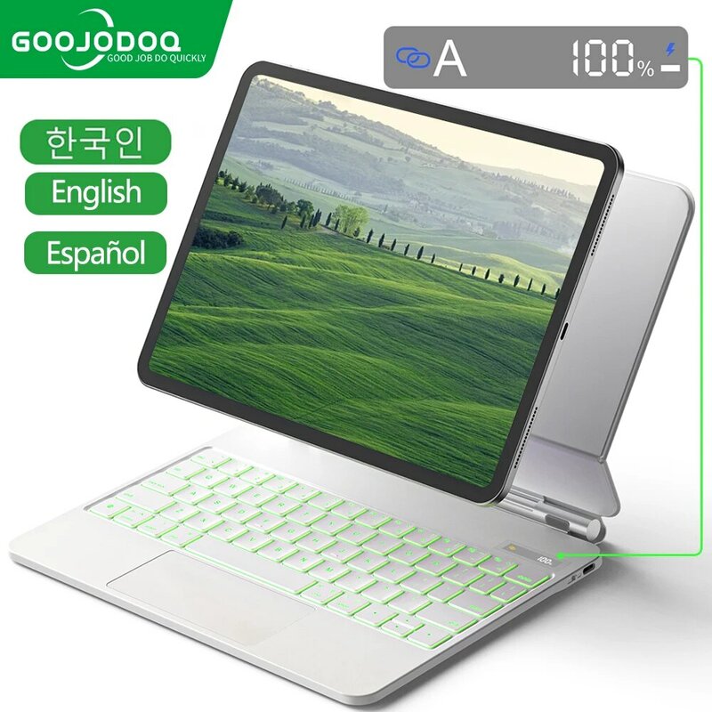 Goojodoq-magic keyboard case لباد برو 11 ، 12 ، 12 ، 9 ، air 5 ، air 4 ، 10 ، 9 ، إضاءة خلفية ، شاشة lcd ، غطاء ذكي