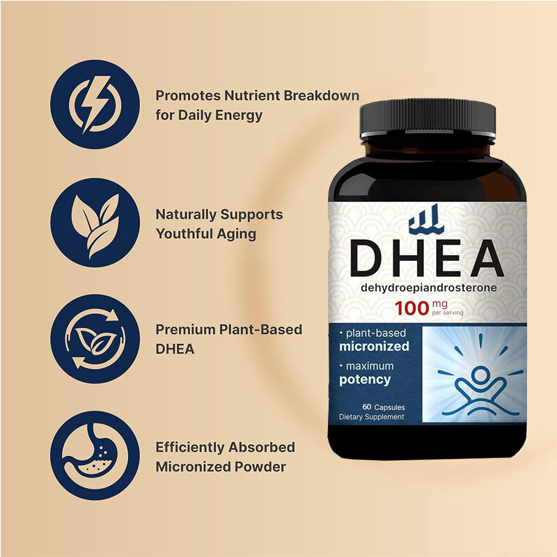 Dhea-قوة إضافية من الدرجة الدقيقة ، mg ، تدعم مستويات الطاقة للذكور والأنثى ، وامتصاص أفضل