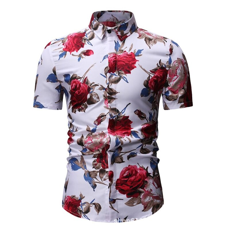 قميص رجالي فضفاض بأكمام قصيرة ، ملابس الشارع هاواي غير رسمية ، طوق زهور مجزأ ، موضة جديدة ، الربيع والصيف ،