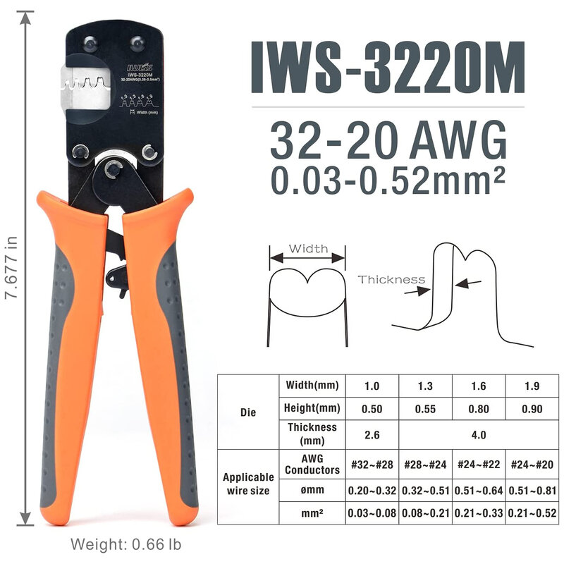 IWISS IWS-3220M مايكرو موصل دبوس العقص أداة ل JST محطات XH2.54/PH2.0 كماشة ل 0.03-0.5mm ² مصغرة اليد المكشكش ذو طيات