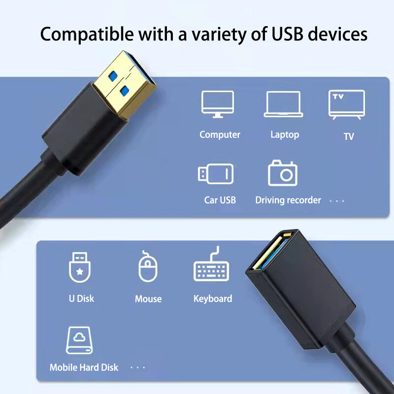 كابل تمديد من Kebiss USB3.0 للتلفاز الذكي PS4 Xbox One SSD USB إلى USB كابل موسع بيانات كابل صغير USB3.0 2.0 تمديد