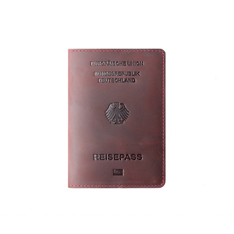 غطاء جواز سفر جلد طبيعي لحامل بطاقة الائتمان الألمانية ، محفظة سفر للجنسين ، حافظة ألمانية