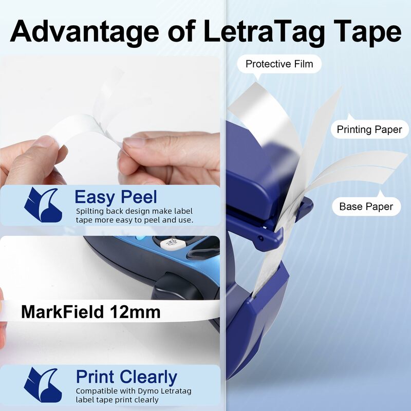 Letratag تسمية الشريط ل Letratag ، البلاستيك ، ورقة ، خرطوشة النسيج ، أسود على الأبيض ، 91201 ، Letratag LT-100H ، Labelmaker 200B ، QX50 ، 12 مللي متر