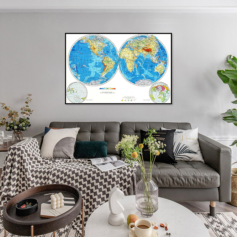 84x59 سنتيمتر قماش الروسية الجغرافية خريطة العالم الصغيرة شخصية أطلس المشارك الديكور للمدرسة مكتب المنزل لوازم