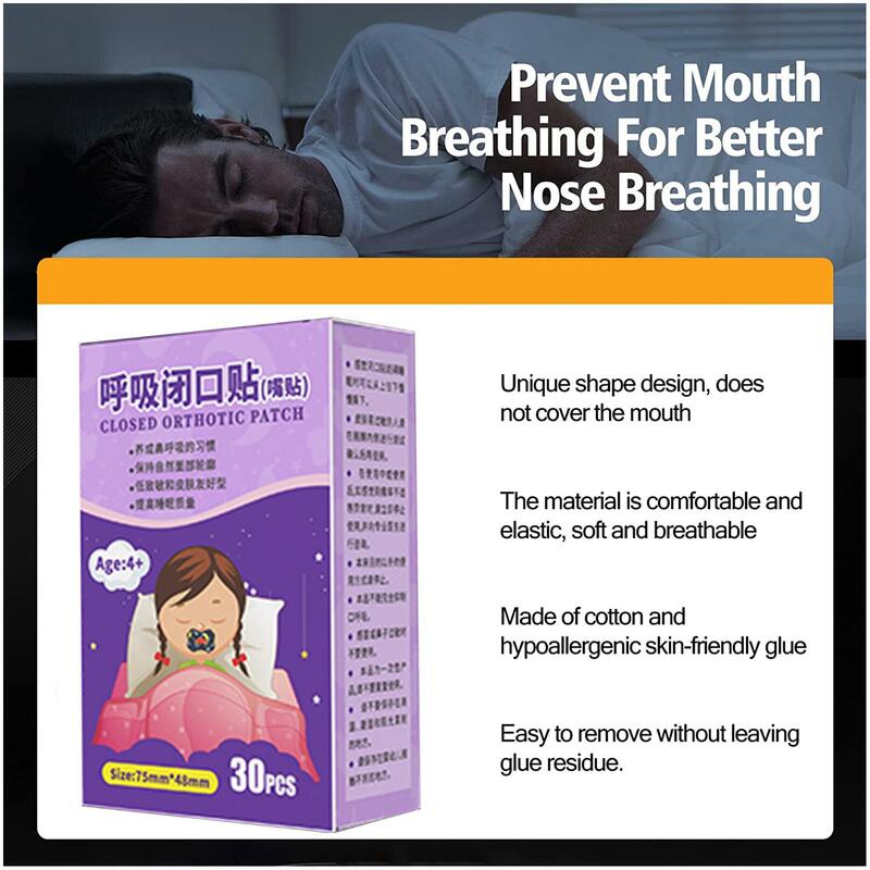 30 قطعة/صندوق مكافحة الشخير ملصقات للأطفال الكبار ليلة النوم الشفاه الأنف التنفس تحسين التصحيح تصحيح الفم ملصقا الشريط