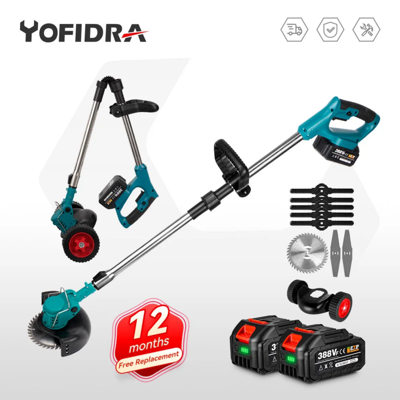 Yofidra-اللاسلكي الكهربائية المحمولة جزازة العشب ، حديقة العشب الانتهازي ، طول قابل للتعديل ، ماكيتا 18 فولت البطارية ، 2 بطاريات