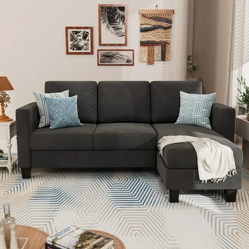 أريكة مقطعية قابلة للتحويل على شكل حرف L ، مقعد ناعم ، قماش كتان حديث ، أرائك موفرة للمساحة لغرفة المعيشة والشقة ، 70 في