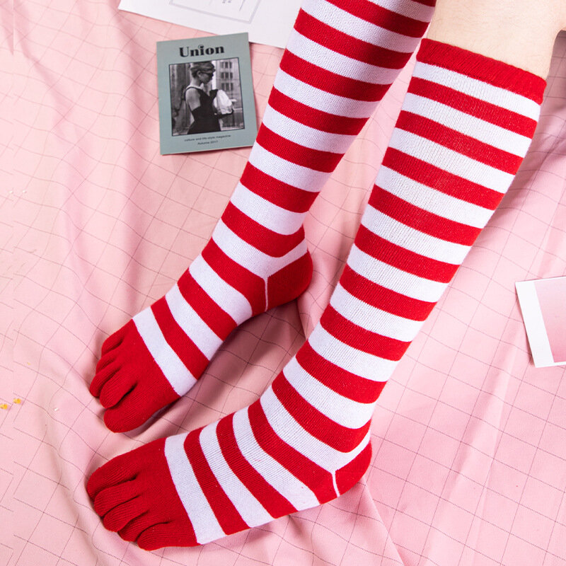 جوارب نسائية مقسمة بأصابع قدم ، فتيات ، جوارب قوس قزح ، مخطط ملون ، طباعة برسيم ، قطن سعيد ، جوارب طويلة ، 5 أصابع