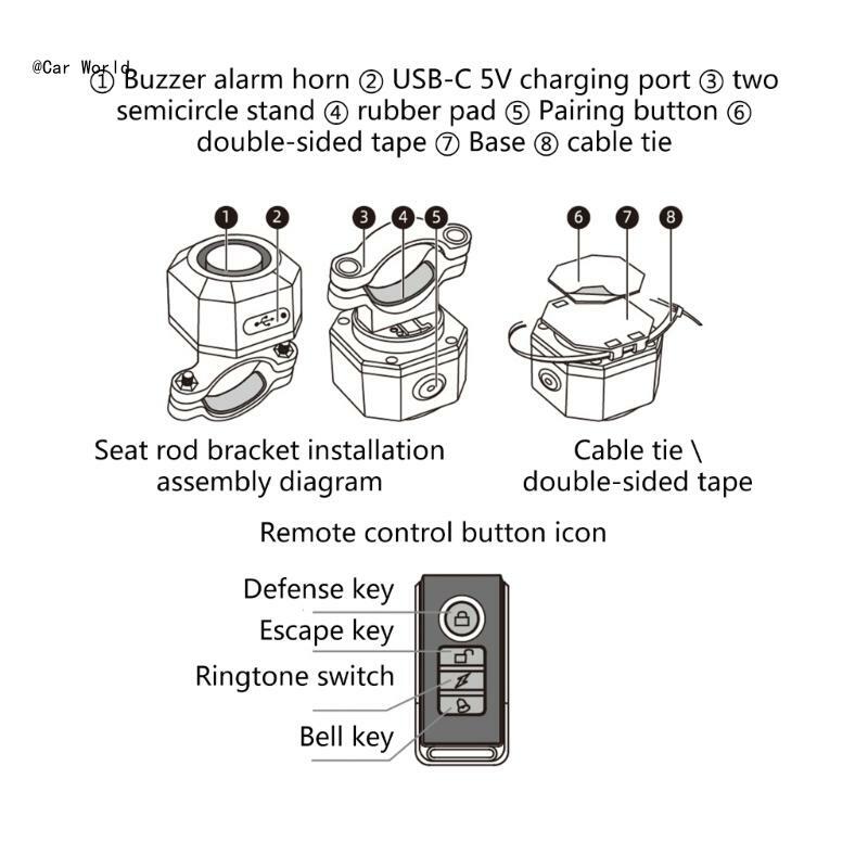 إنذار لاسلكي للدراجة النارية قابل لإعادة الشحن 6XDB مع جهاز تحكم عن بعد بحساسية قابلة للتعديل