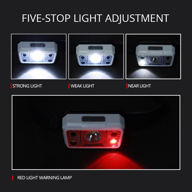 كشافات LED صغيرة 4 طرق مع الجسم استشعار الحركة USB قابلة للشحن المصباح الأبيض الأحمر وضع التخييم مصباح يدوي رئيس ضوء مصباح