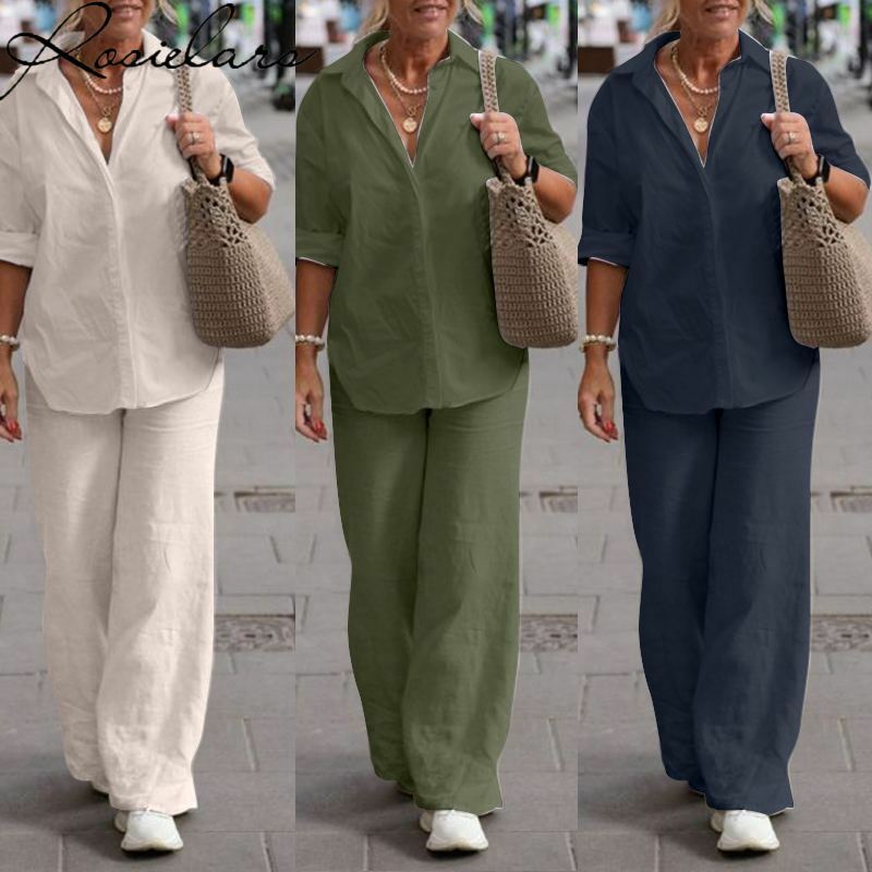 2023 قميص طويل الاكمام غير رسمي واسع الساق السراويل دعوى 2 قطعة مجموعات ملابس نسائية حجم كبير ملابس النساء 5XL 4XL ملابس الشارع