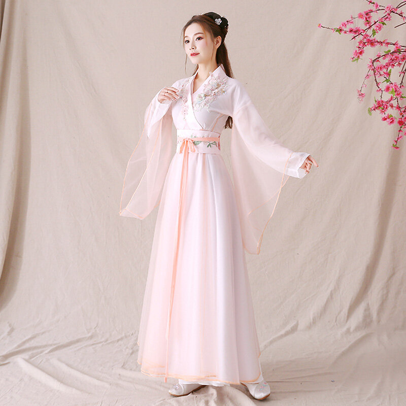 زي هان الصيني على الطراز القديم للإناث ، أزياء أداء الرقص الخيالي ، بدلة فستان طويل