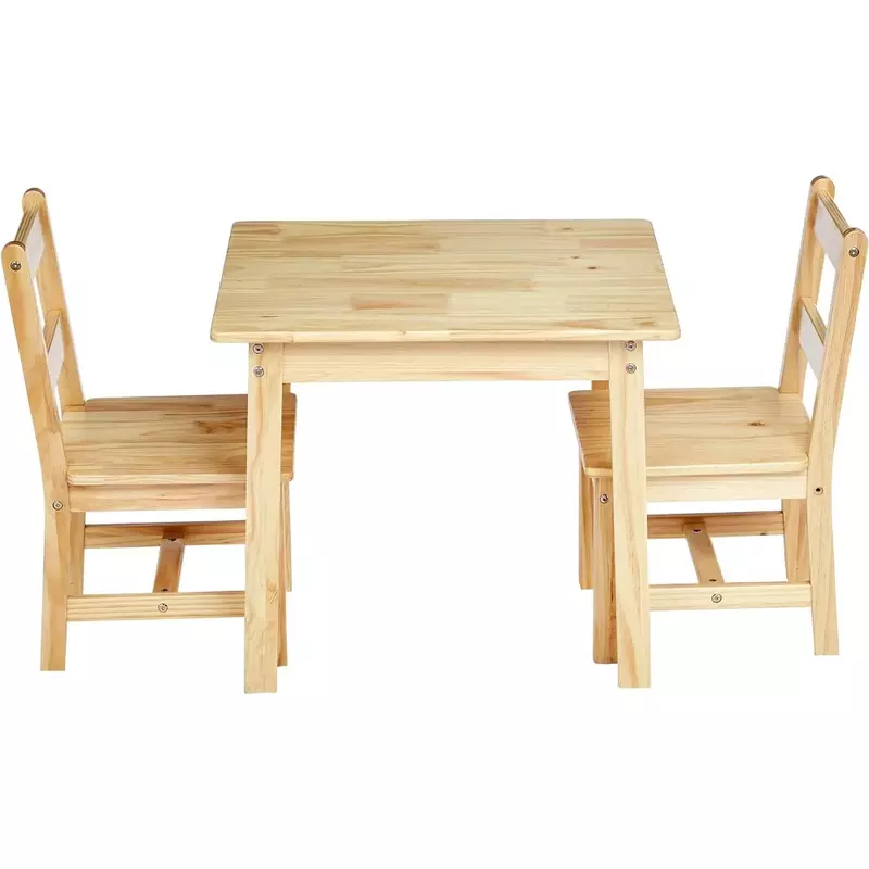 طاولة من الخشب الصلب وكرسيين للأطفال ، خشب طبيعي ، 20x24x21 بوصة ، 3 * *