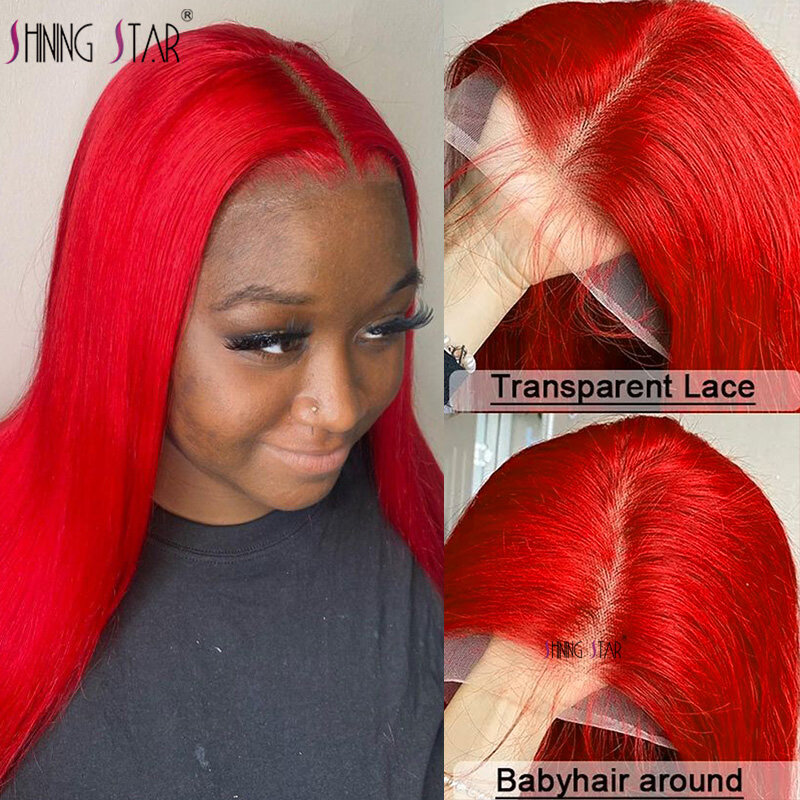 باروكة شعر طبيعي مستقيمة للنساء ، باروكة أمامية من الدانتيل ، لون أحمر عنابي ، عظم ، 13x6 ، 13x4 ، 34 "، Hot