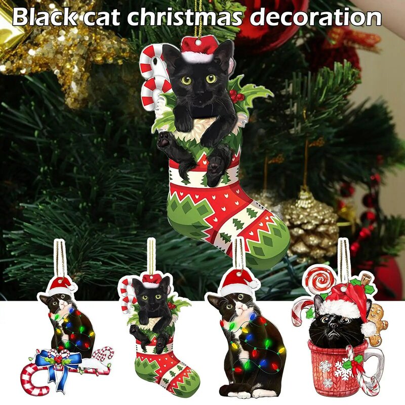 شجرة عيد الميلاد زخرفة معلقة ، عيد الميلاد قلادة القط الأسود ، زخرفة الحفلات ، جديد ، L8Q2 ، 2024