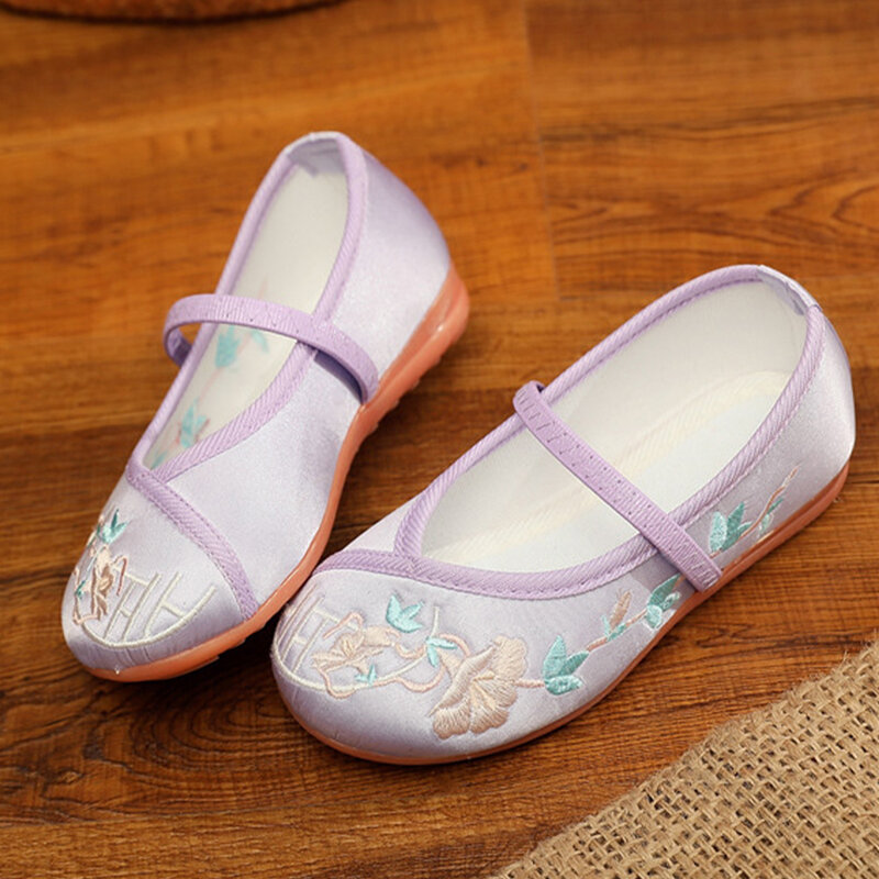 أحذية مطرزة على الطراز الصيني للبنات ، أحذية هانفو بزهور للأطفال ، مطاط ناعم ، أحذية قماشية تقليدية ، للأطفال من عمر 1-12 سنة
