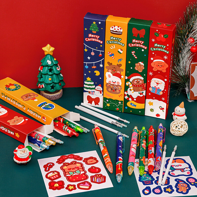 عيد الميلاد صندوق أعمى هلام القلم ، الإبداعية الكرتون توقيع القلم ، عشوائي قابل للسحب الكتابة القلم ، الطلاب القرطاسية الهدايا