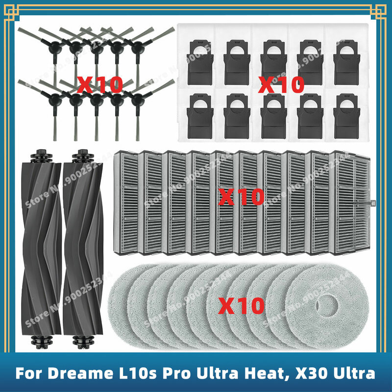 قطع غيار لـ Dreame ، L10s Pro ، حرارة فائقة ، X30 Ultra ، X30 Pro ، ملحقات ، فرشاة جانبية رئيسية ، فلتر ، ممسحة ، كيس غبار