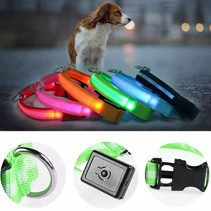 طوق كلب متوهج LED قابل لإعادة الشحن ، مضيء ، قابل للتعديل ، كبير ، ضوء ليلي ، سلامة الحيوانات الأليفة ، الكلاب الصغيرة ، القطط