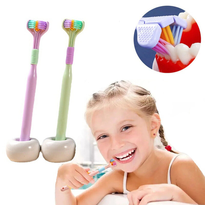 ثلاثة من جانب الإبداعية فرشاة الأسنان لينة جدا شعيرات الأطفال فرشاة الأسنان العناية بالفم سلامة فرشاة أسنان نظافة صحة الفم